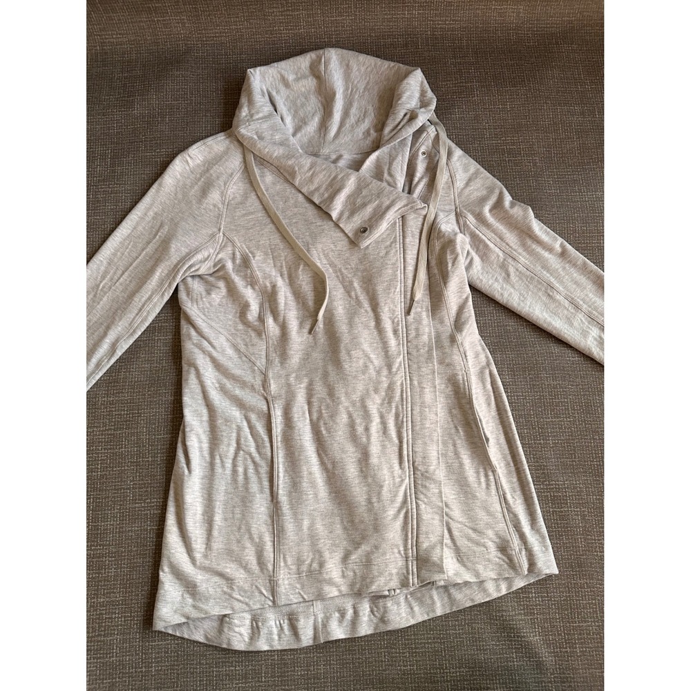 Lululemon Asymmetric Zip Up Hoodie Heathered Gray Funnel Neck Jacket Size 6